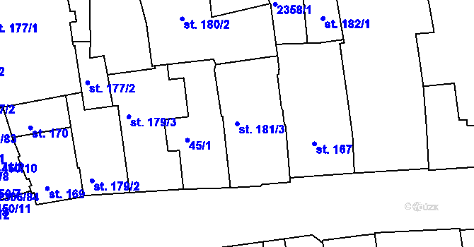 Parcela st. 181/3 v KÚ Beroun, Katastrální mapa