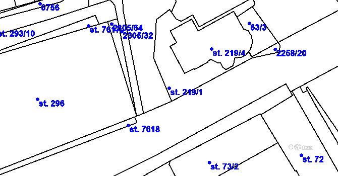 Parcela st. 219/1 v KÚ Beroun, Katastrální mapa