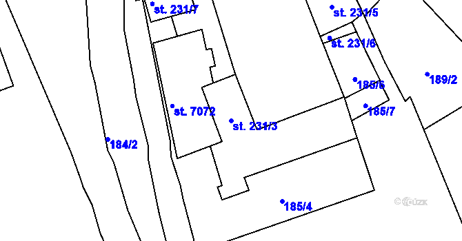 Parcela st. 231/3 v KÚ Beroun, Katastrální mapa