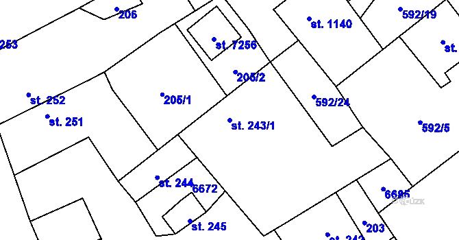 Parcela st. 243/1 v KÚ Beroun, Katastrální mapa