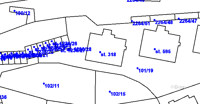 Parcela st. 318 v KÚ Beroun, Katastrální mapa