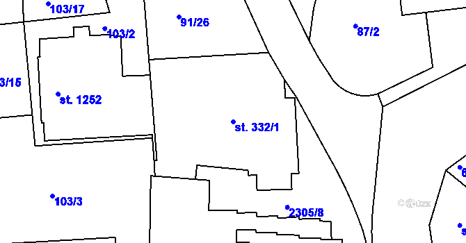 Parcela st. 332/1 v KÚ Beroun, Katastrální mapa