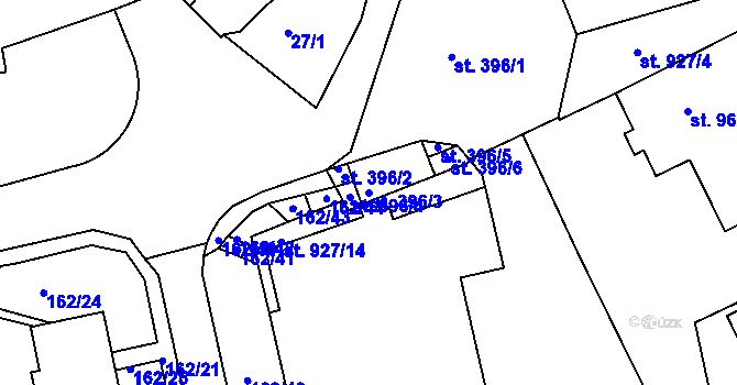 Parcela st. 396/3 v KÚ Beroun, Katastrální mapa