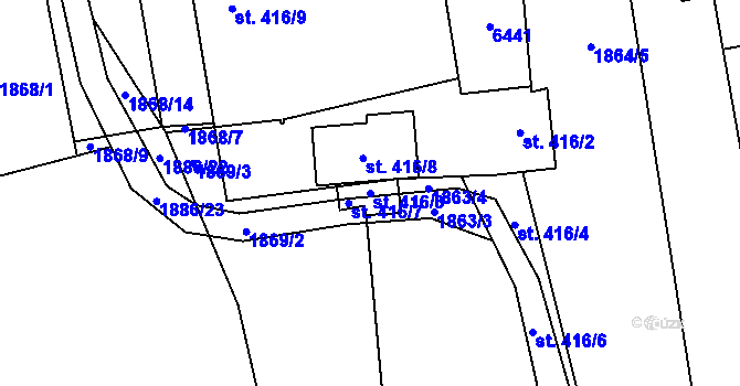 Parcela st. 416/3 v KÚ Beroun, Katastrální mapa