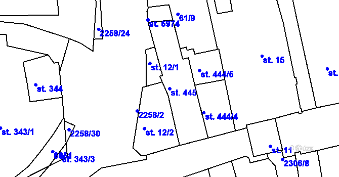 Parcela st. 445 v KÚ Beroun, Katastrální mapa