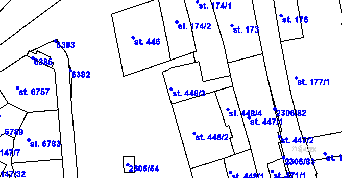 Parcela st. 448/3 v KÚ Beroun, Katastrální mapa