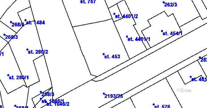 Parcela st. 453 v KÚ Beroun, Katastrální mapa