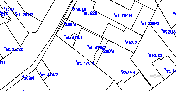 Parcela st. 475/2 v KÚ Beroun, Katastrální mapa