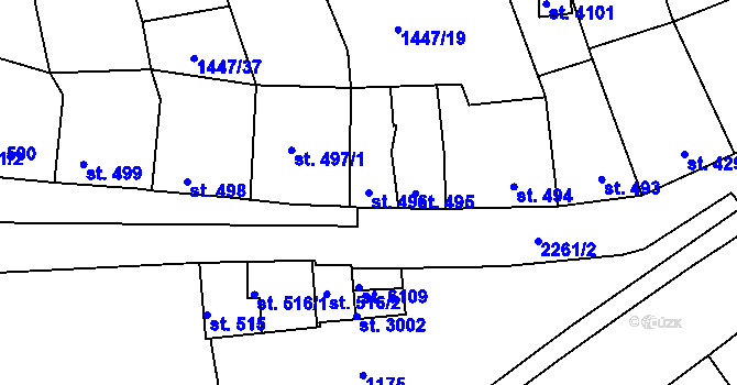 Parcela st. 496 v KÚ Beroun, Katastrální mapa
