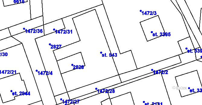 Parcela st. 543 v KÚ Beroun, Katastrální mapa