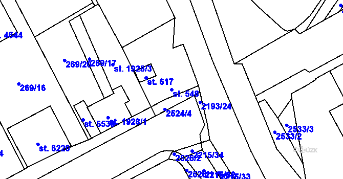 Parcela st. 548 v KÚ Beroun, Katastrální mapa