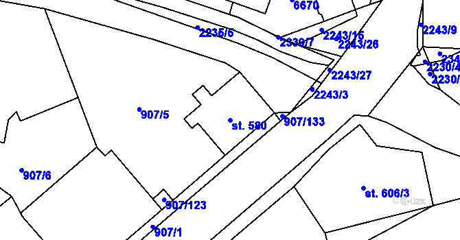 Parcela st. 580 v KÚ Beroun, Katastrální mapa