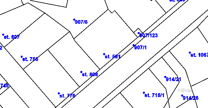 Parcela st. 581 v KÚ Beroun, Katastrální mapa