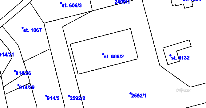 Parcela st. 606/2 v KÚ Beroun, Katastrální mapa
