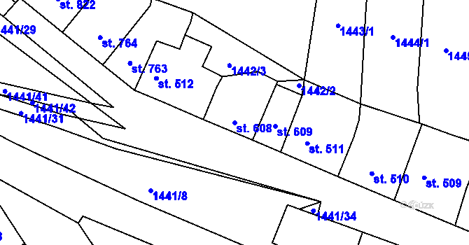 Parcela st. 608 v KÚ Beroun, Katastrální mapa