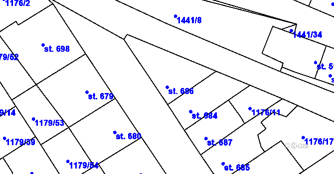 Parcela st. 686 v KÚ Beroun, Katastrální mapa