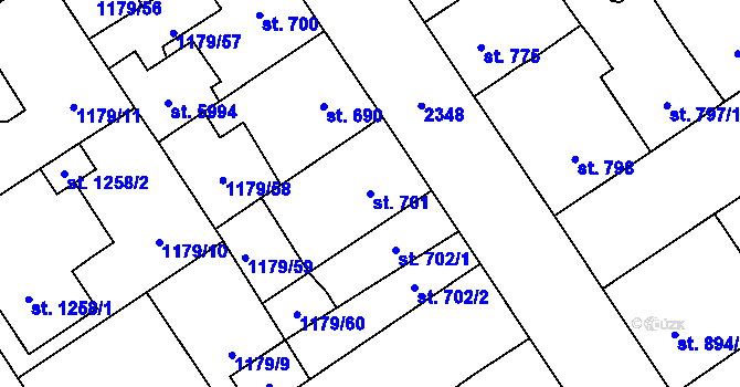 Parcela st. 701 v KÚ Beroun, Katastrální mapa