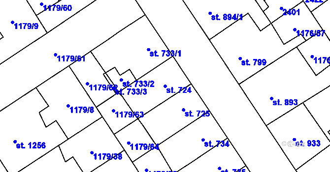Parcela st. 724 v KÚ Beroun, Katastrální mapa