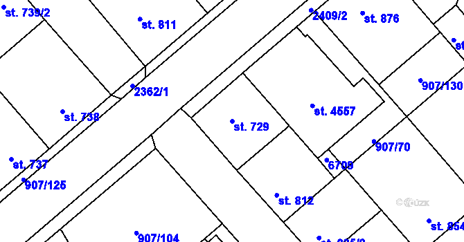 Parcela st. 729 v KÚ Beroun, Katastrální mapa