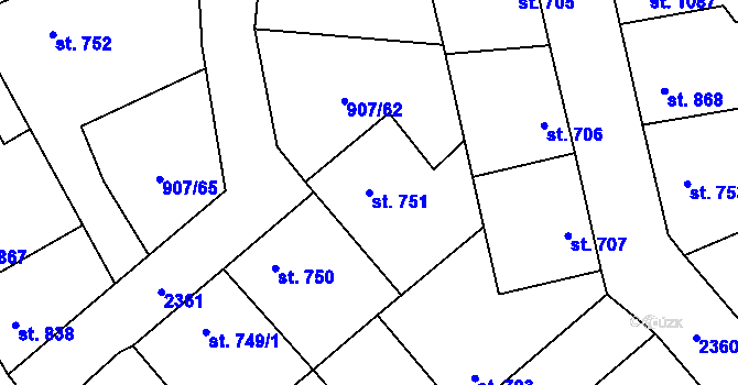 Parcela st. 751 v KÚ Beroun, Katastrální mapa