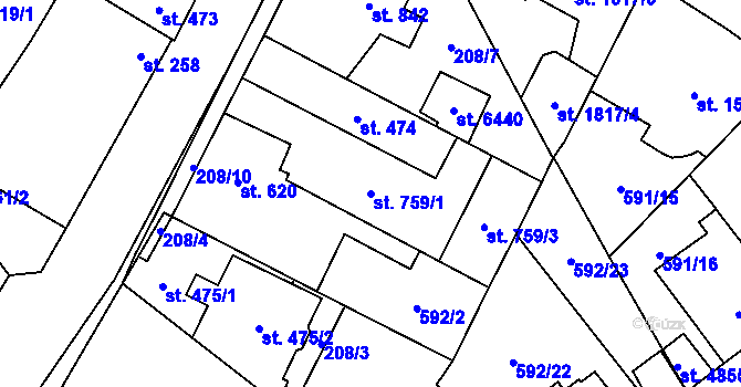 Parcela st. 759/1 v KÚ Beroun, Katastrální mapa