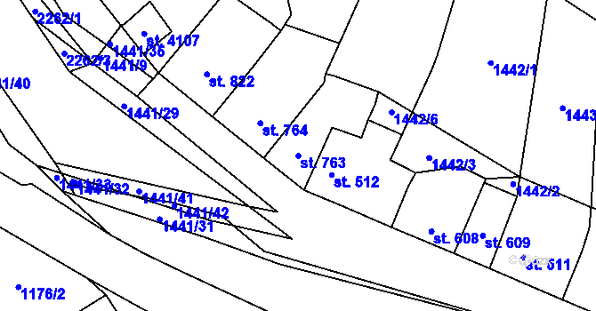 Parcela st. 763 v KÚ Beroun, Katastrální mapa