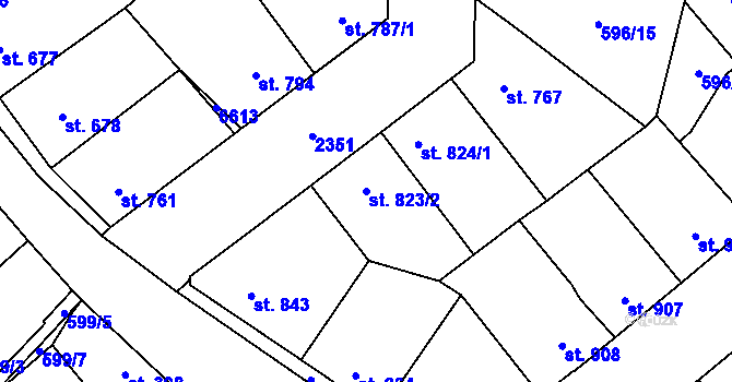 Parcela st. 823/2 v KÚ Beroun, Katastrální mapa