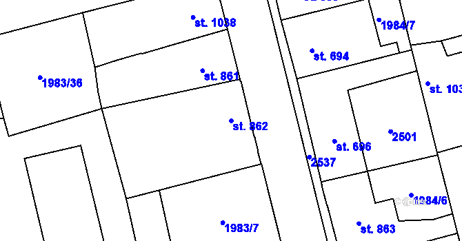 Parcela st. 862 v KÚ Beroun, Katastrální mapa