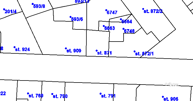 Parcela st. 871 v KÚ Beroun, Katastrální mapa