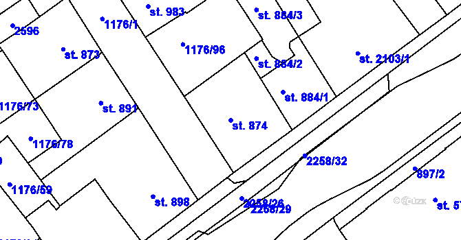 Parcela st. 874 v KÚ Beroun, Katastrální mapa