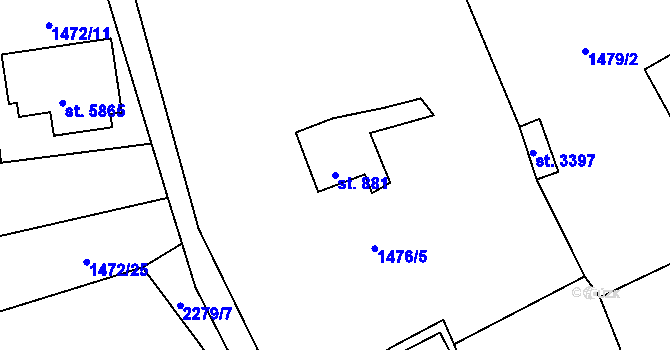 Parcela st. 881 v KÚ Beroun, Katastrální mapa
