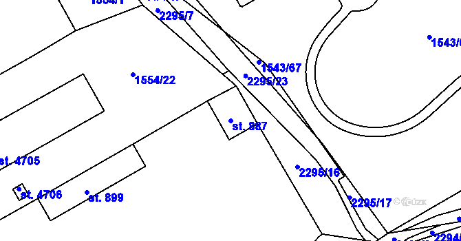 Parcela st. 887 v KÚ Beroun, Katastrální mapa