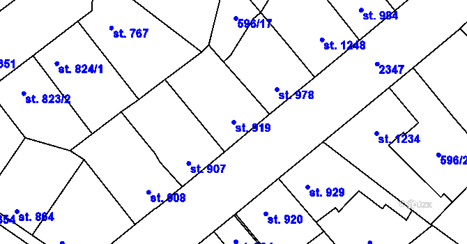 Parcela st. 919 v KÚ Beroun, Katastrální mapa