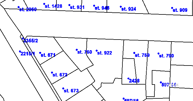 Parcela st. 922 v KÚ Beroun, Katastrální mapa