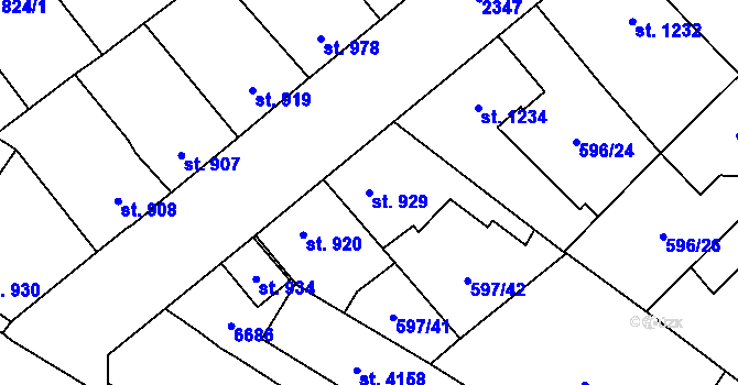 Parcela st. 929 v KÚ Beroun, Katastrální mapa