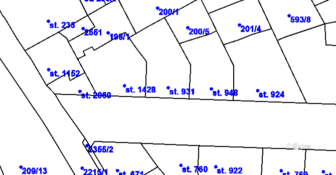 Parcela st. 931 v KÚ Beroun, Katastrální mapa