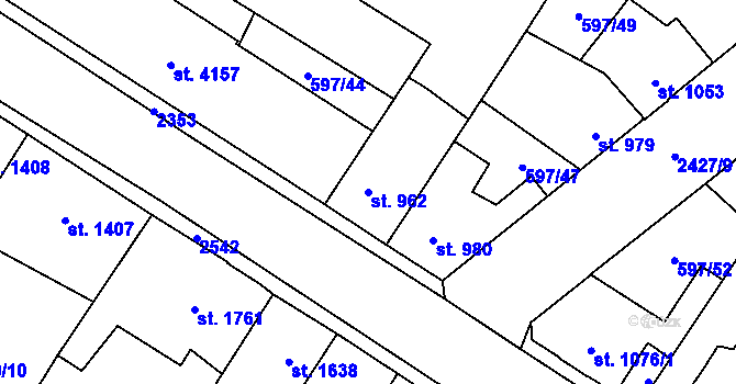Parcela st. 962 v KÚ Beroun, Katastrální mapa