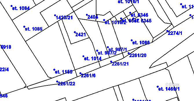 Parcela st. 987/2 v KÚ Beroun, Katastrální mapa