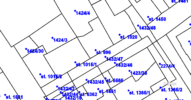 Parcela st. 996 v KÚ Beroun, Katastrální mapa