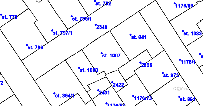 Parcela st. 1007 v KÚ Beroun, Katastrální mapa