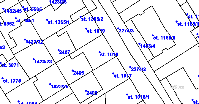 Parcela st. 1018 v KÚ Beroun, Katastrální mapa