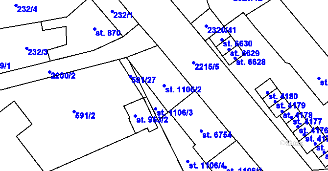 Parcela st. 1106/2 v KÚ Beroun, Katastrální mapa