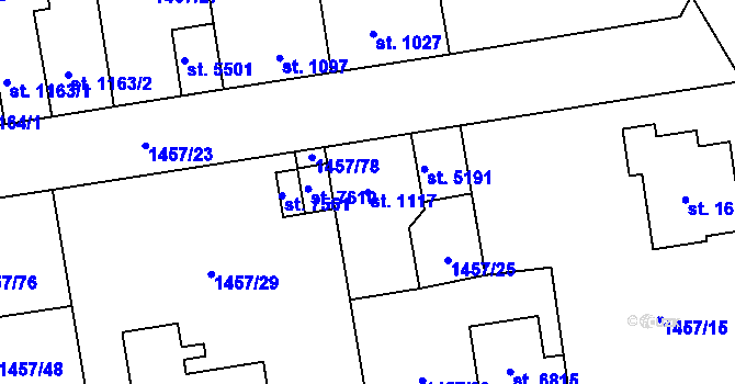 Parcela st. 1117 v KÚ Beroun, Katastrální mapa