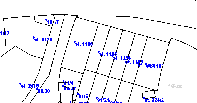 Parcela st. 1185 v KÚ Beroun, Katastrální mapa