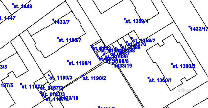 Parcela st. 1190/5 v KÚ Beroun, Katastrální mapa