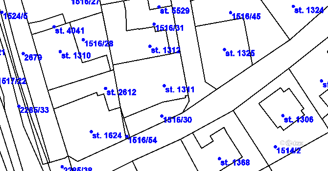 Parcela st. 1311 v KÚ Beroun, Katastrální mapa