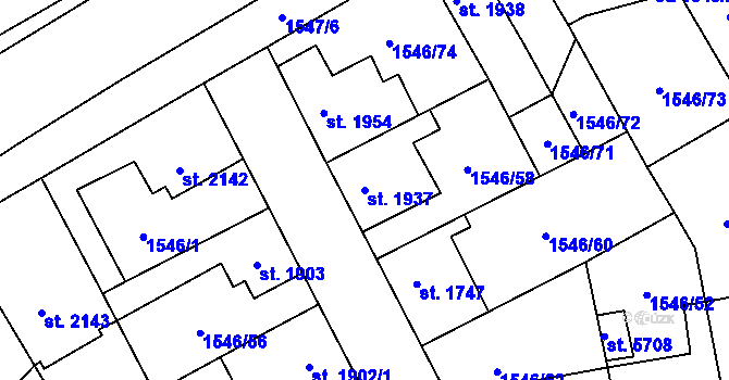 Parcela st. 1937 v KÚ Beroun, Katastrální mapa