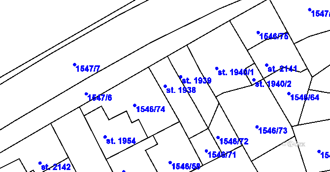 Parcela st. 1938 v KÚ Beroun, Katastrální mapa