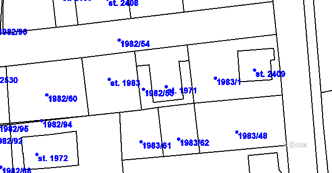 Parcela st. 1971 v KÚ Beroun, Katastrální mapa