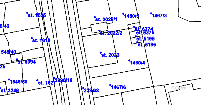 Parcela st. 2023 v KÚ Beroun, Katastrální mapa
